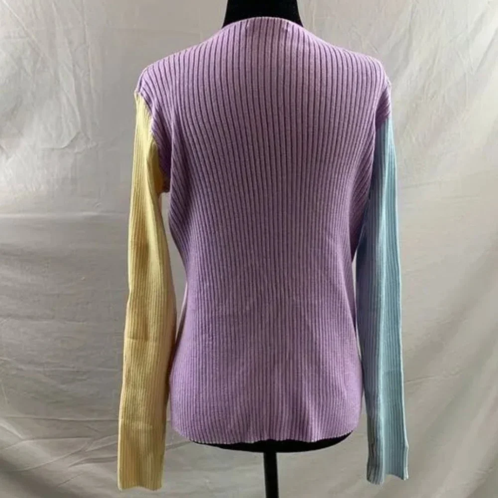 NWT Rib Knit Tie Front Color Block Cardigan - Picture 3 of 5